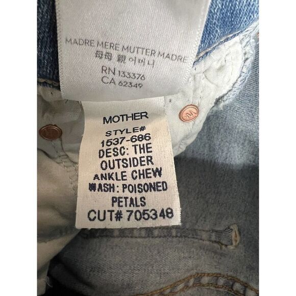 Mother The Outsider Ankle Crew Size 25 Poisoned Petals Mid Rise Cropped Jeans - Picture 8 of 9